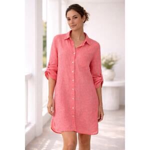 Finley Linen Shirt Dress Button Up Collared Small Coastal Lightweight Breathable
